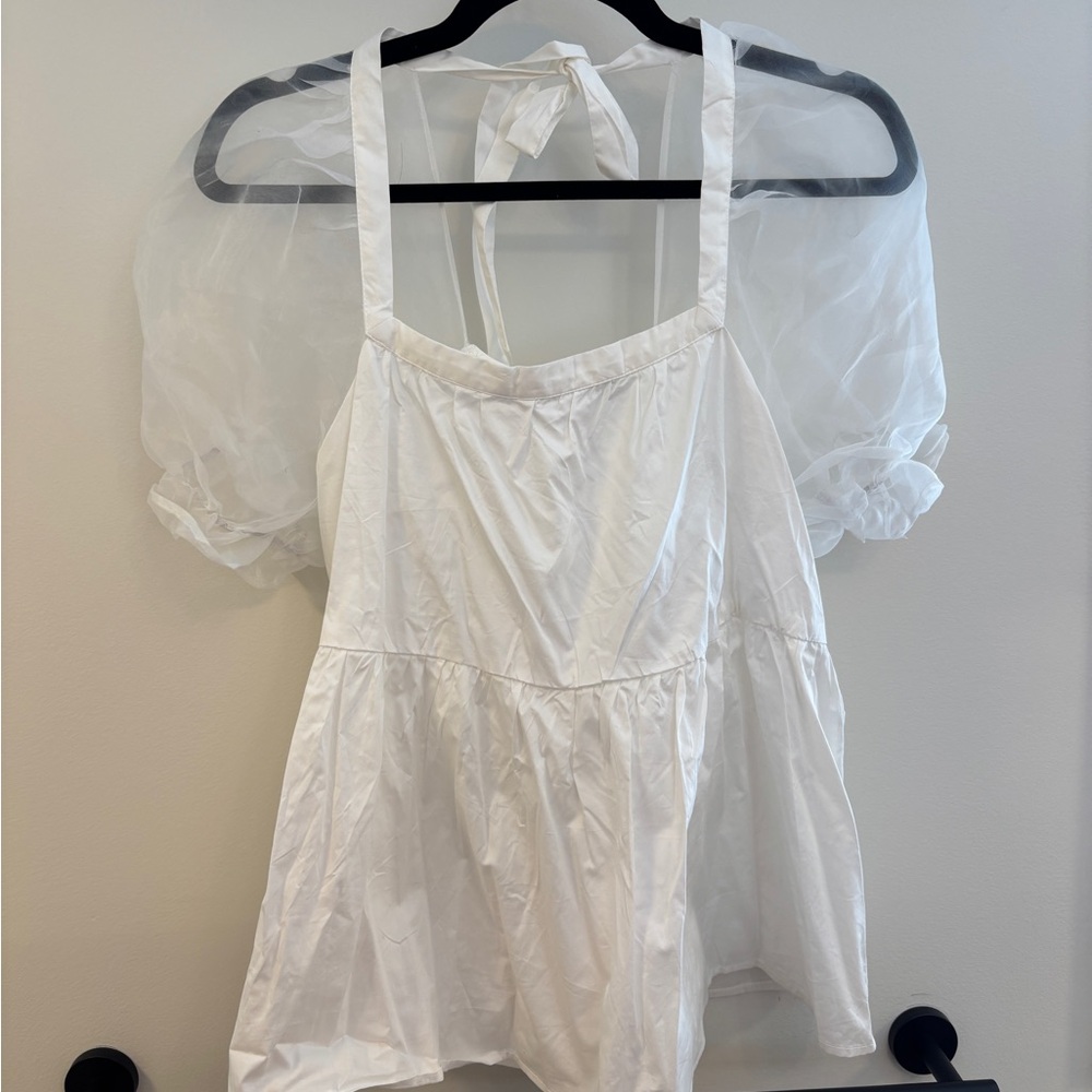 Tuckernuck brand Pomander Place White Sheer Puff Sleeve Blouse